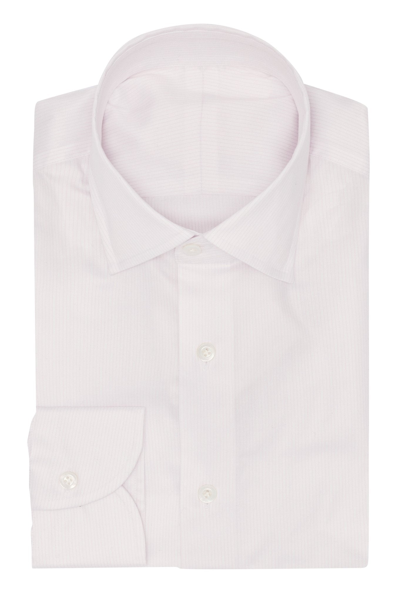 Custom Shirt - white cotton - lyocell with l.pink stripe - cordes - sons.com