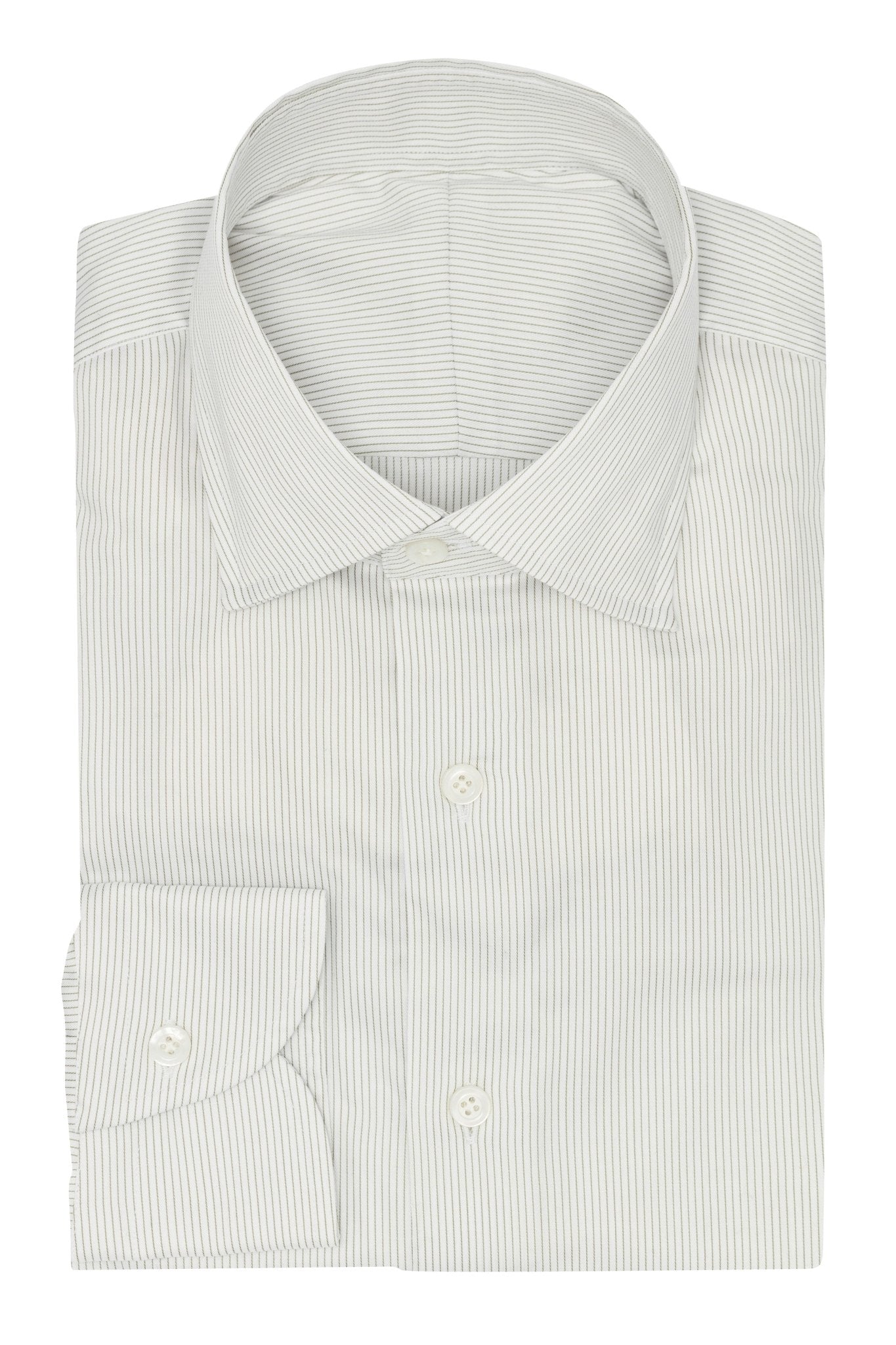 Custom Shirt - white cotton - lyocell with olive green stripe - cordes - sons.com