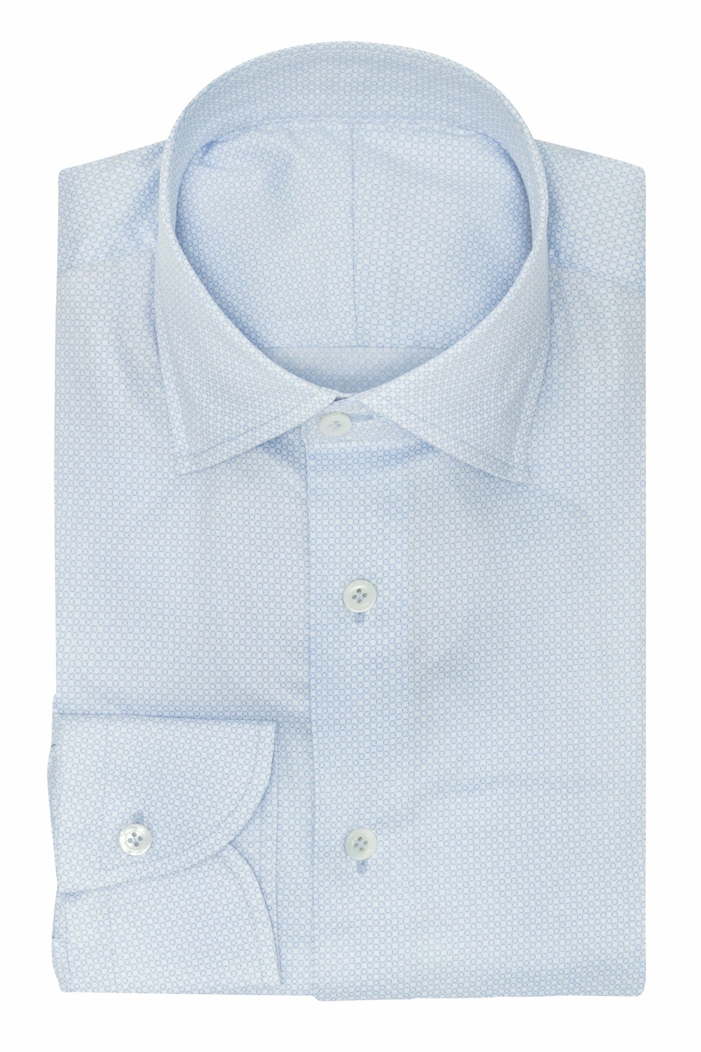 Custom Shirt - white cotton - lyocell with l.blue circle print - cordes - sons.com