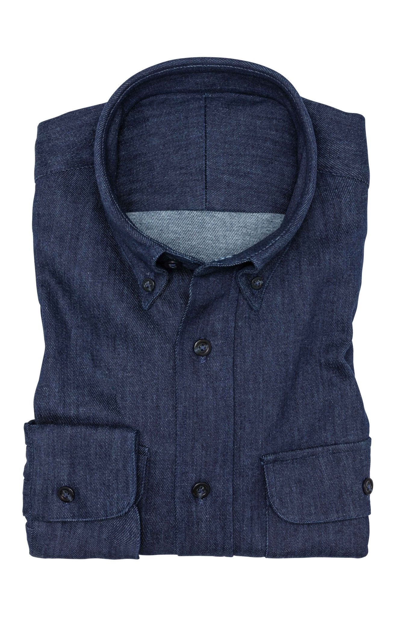 Custom Shirt - blue stretch cotton blend denim - cordes - sons.com