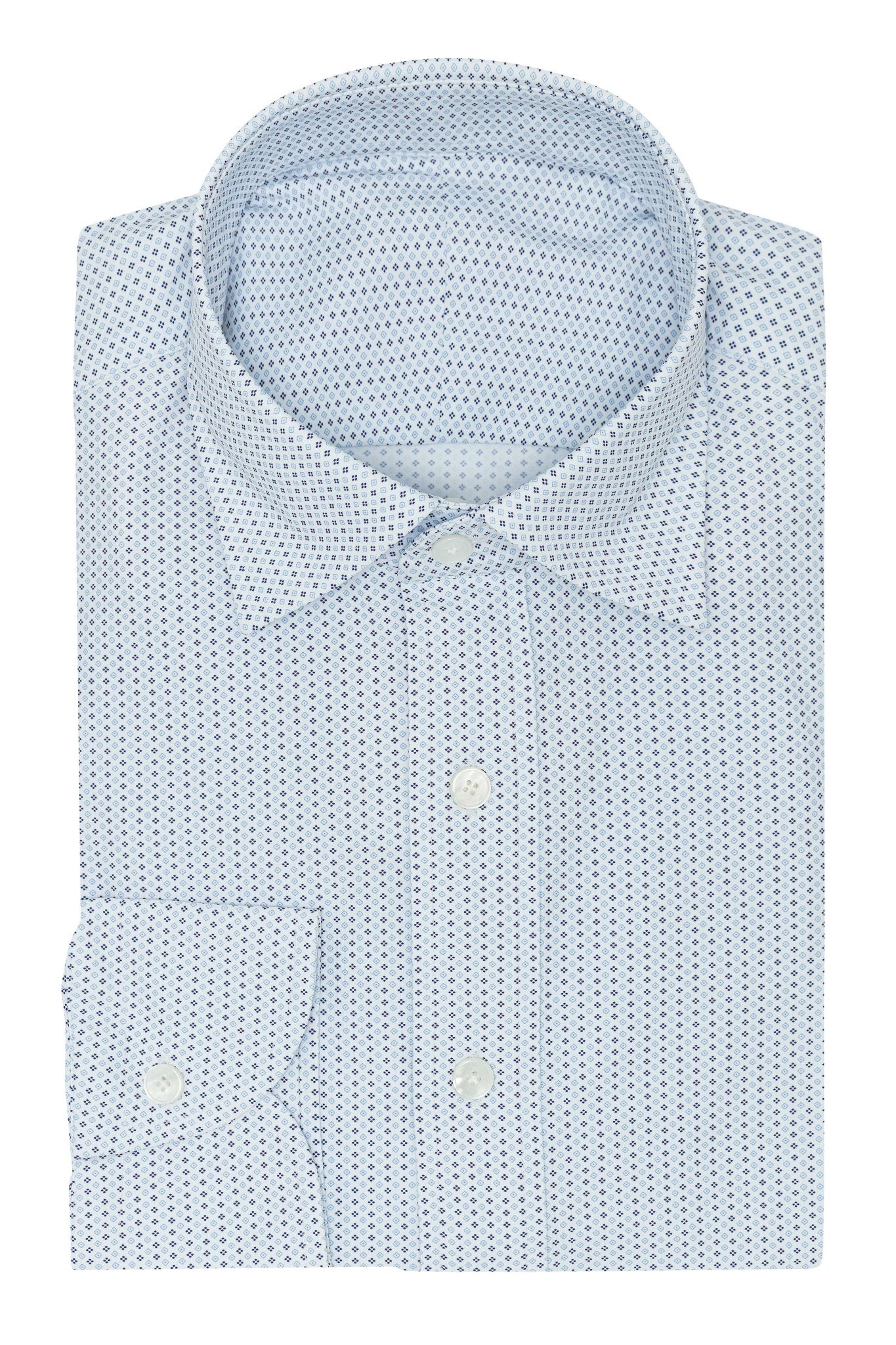 Custom Shirt - white high - stretch performance knit with mixed - blue micro - design - cordes - sons.com