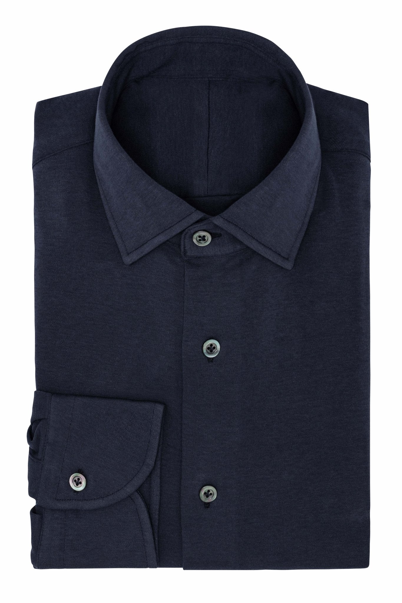 Custom Shirt - navy blue cotton interlock knit - cordes - sons.com