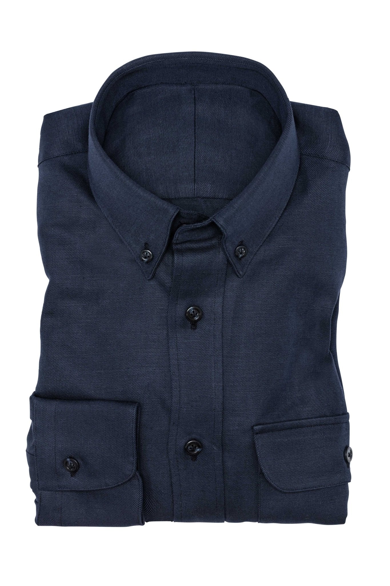 Custom Shirt - navy blue washed cotton - linen twill - cordes - sons.com