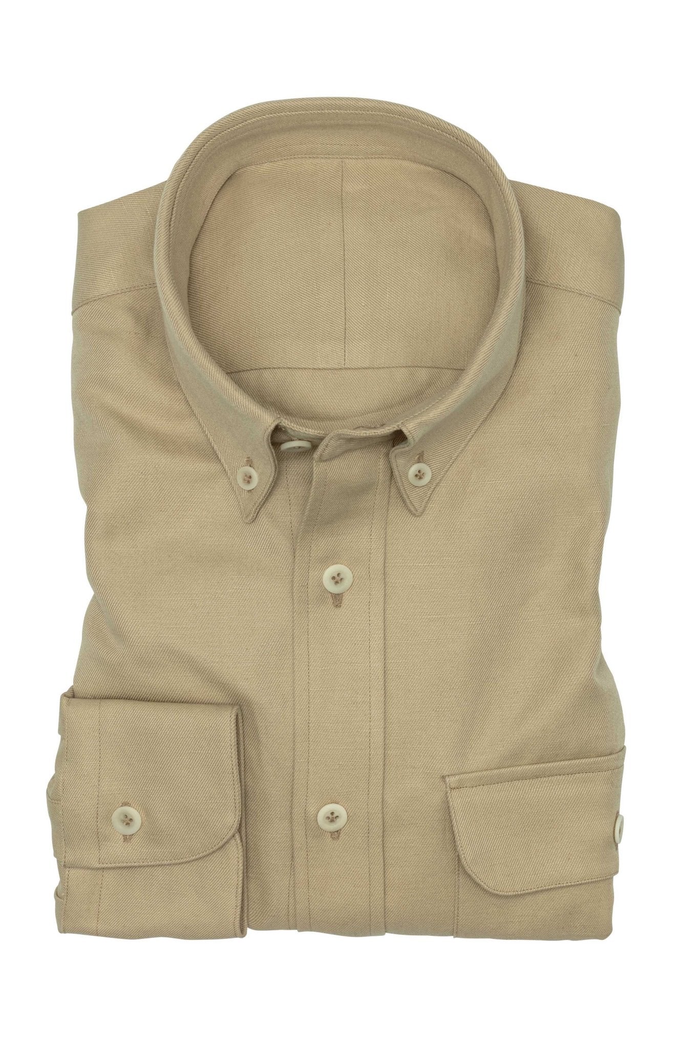 Custom Shirt - l.khaki washed cotton - linen twill - cordes - sons.com