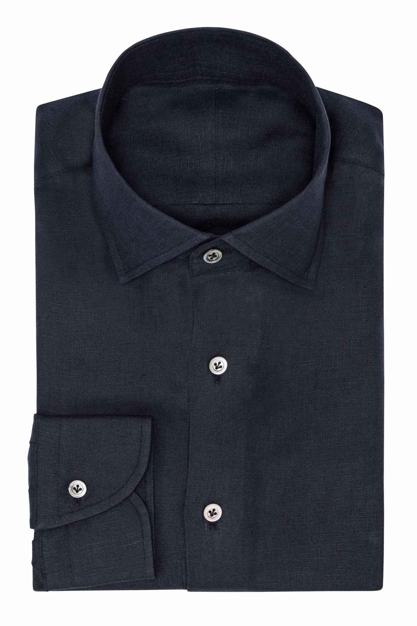 Custom Shirt - navy blue linen - cordes - sons.com