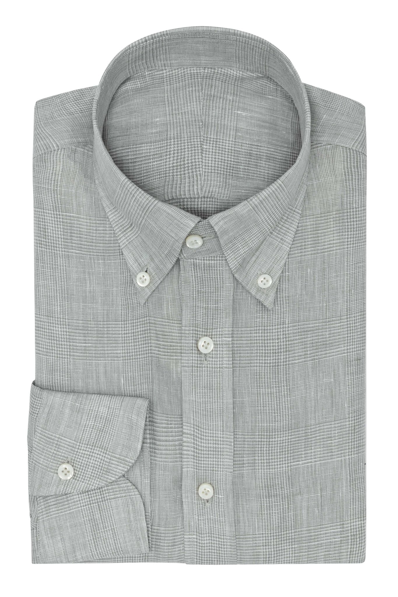 Custom Shirt - white linen with l.grey glencheck - cordes - sons.com