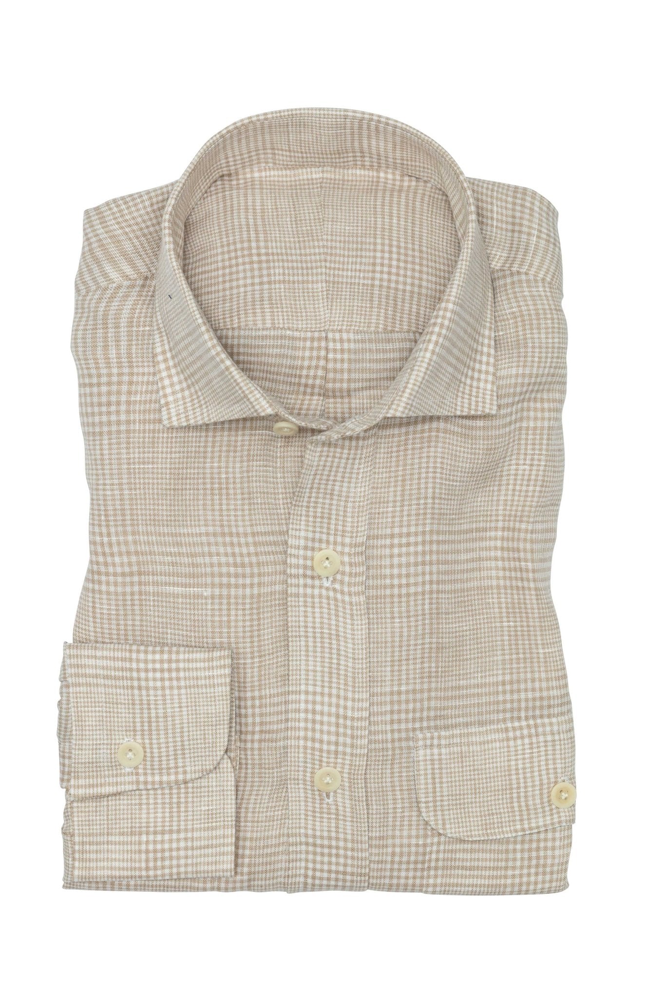 Custom Shirt - white linen with sand check - cordes - sons.com