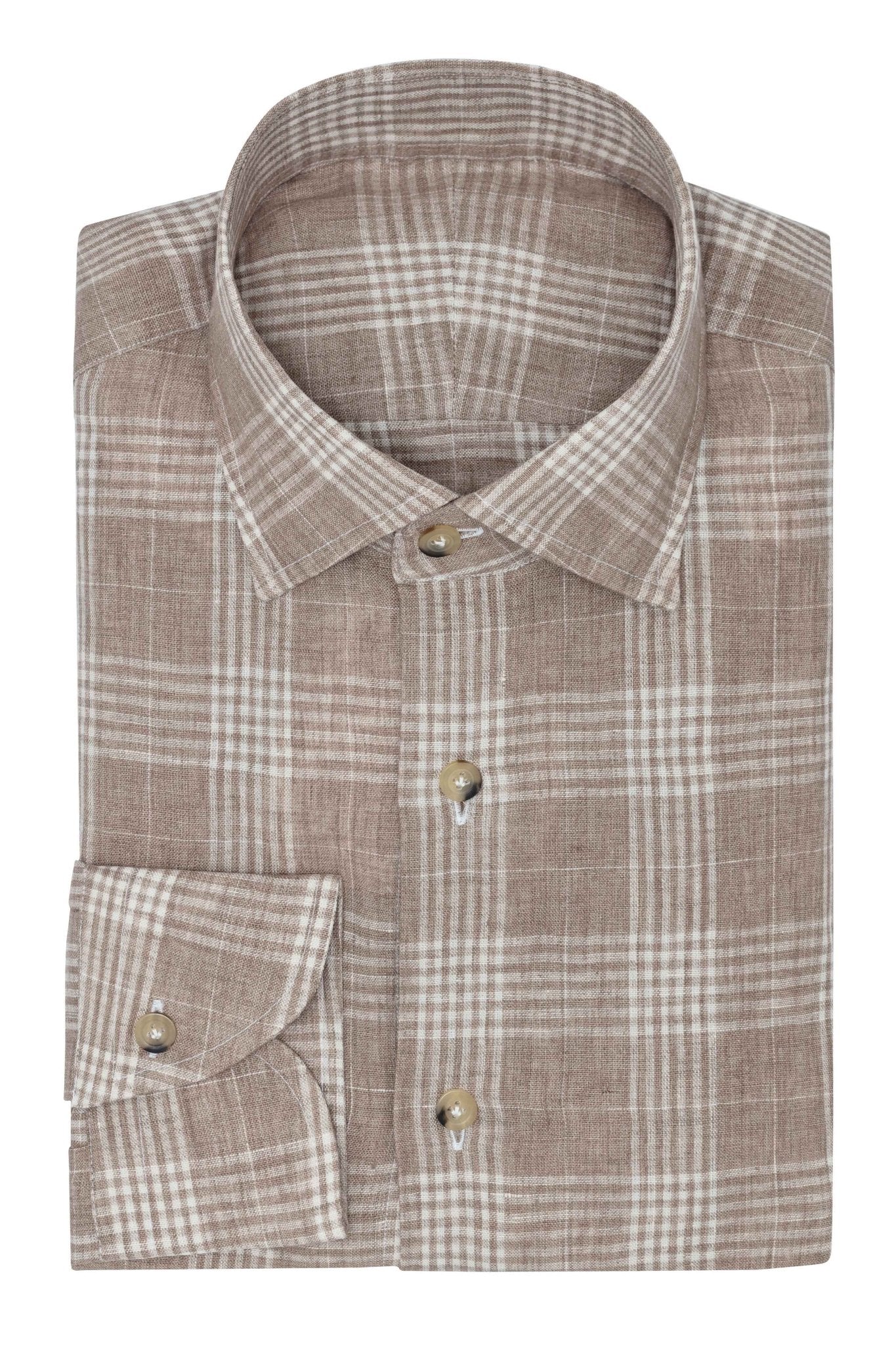 Custom Shirt - tan linen with off - white check - cordes - sons.com