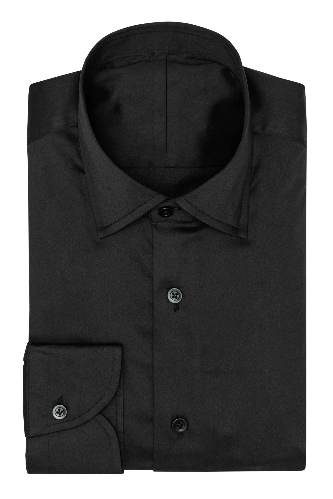Custom Shirt - black stretch cotton blend sateen - cordes - sons.com