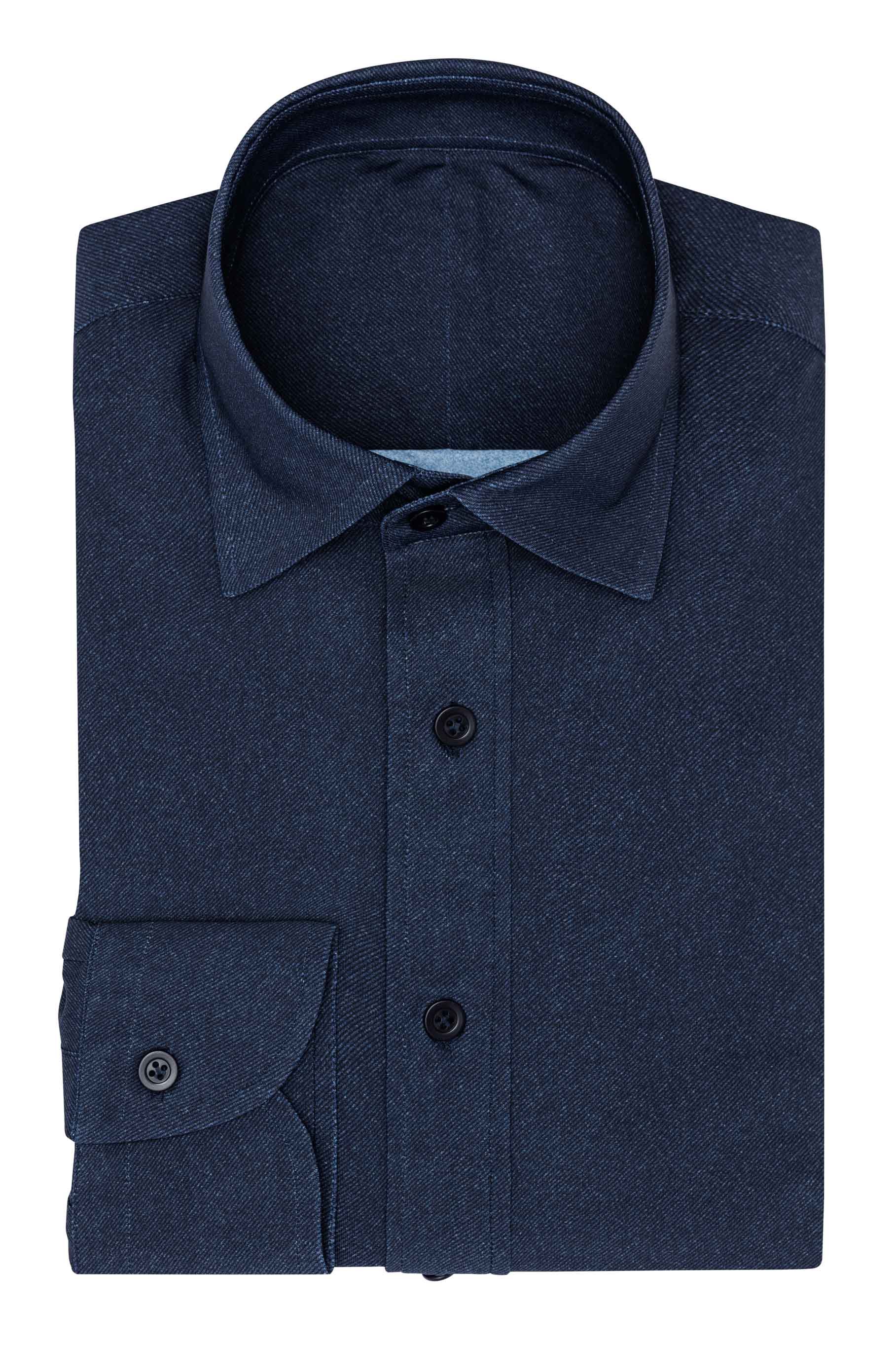 Custom Shirt - d.blue high - stretch performance knit with denim look - cordes - sons.com