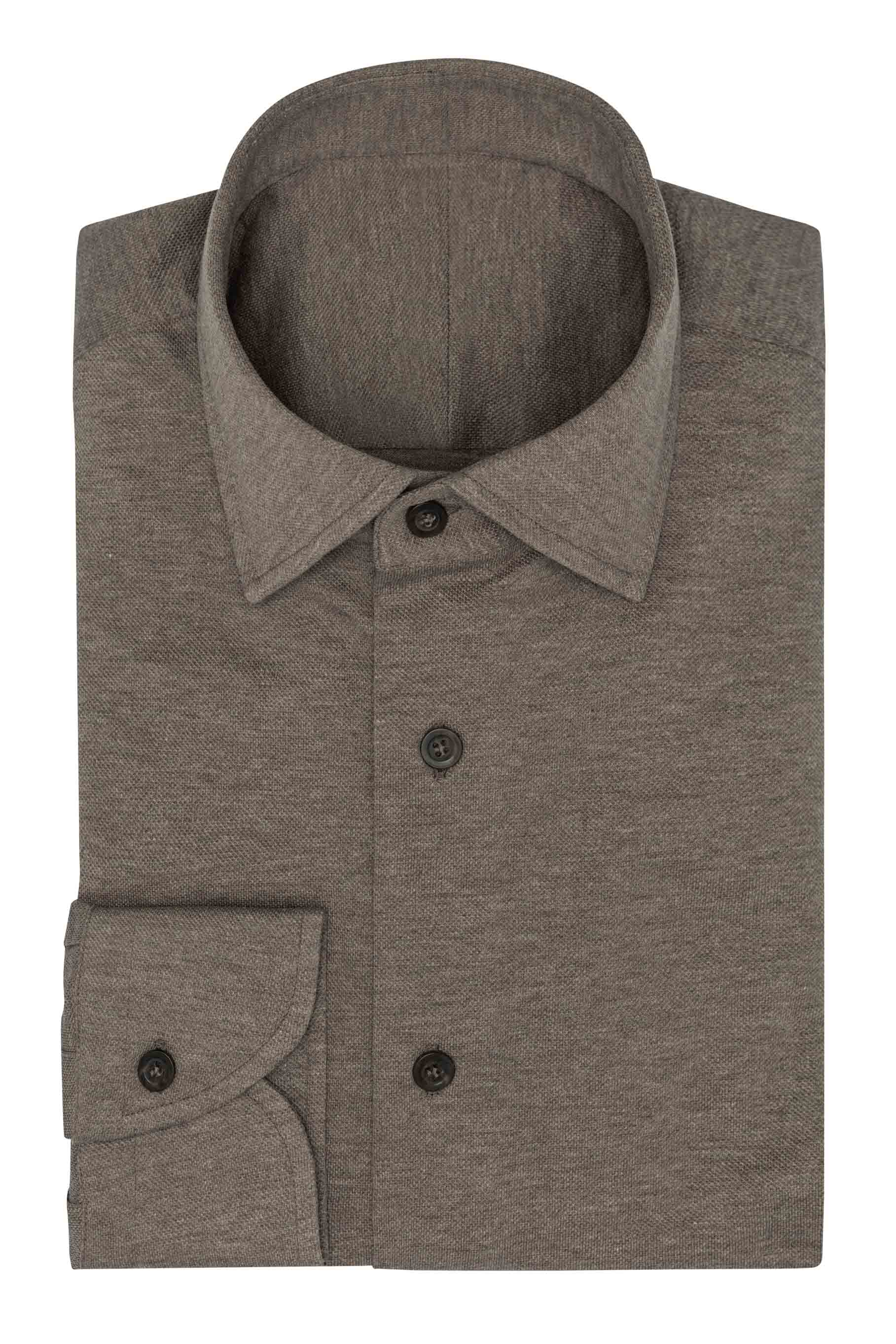 Custom Shirt - walnut mélange cotton piqué knit - cordes - sons.com