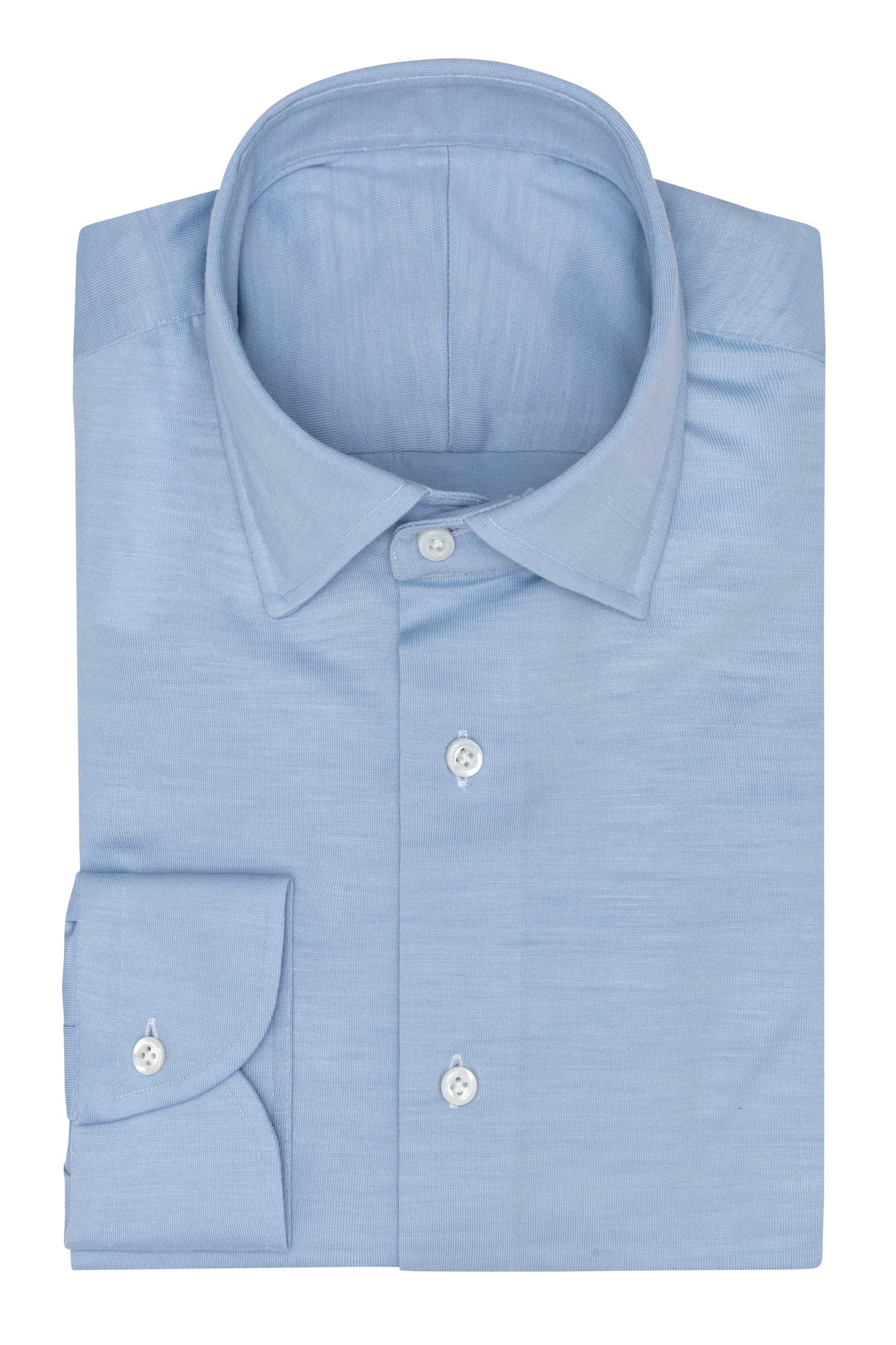 Custom Shirt - sky blue s120 wool jersey - cordes - sons.com