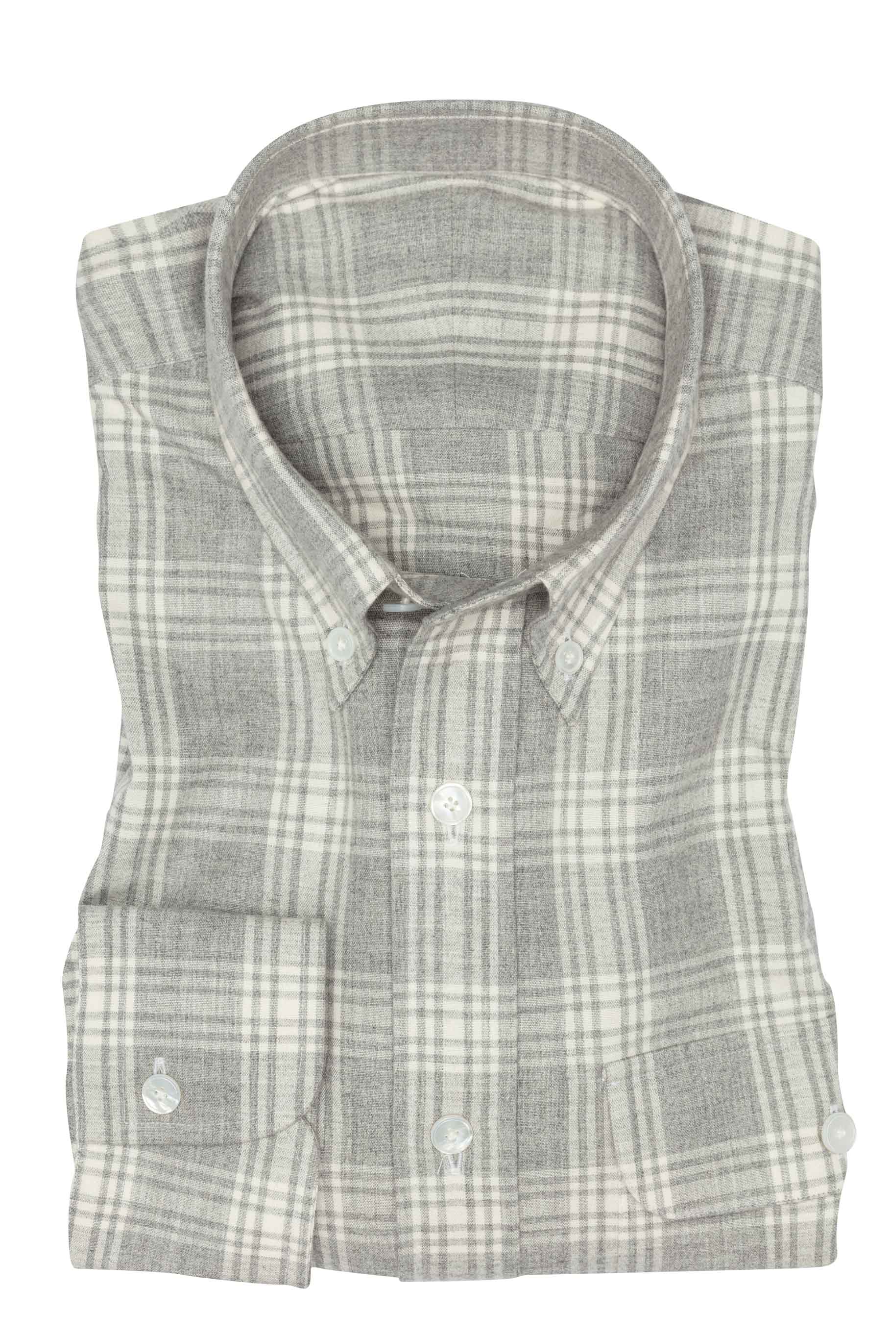 Custom Shirt - l.grey cotton flannel with off - white check - cordes - sons.com