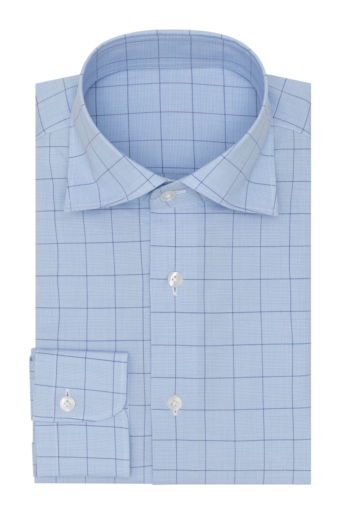 Custom Shirt - white cotton with mixed blue prince of wales - cordes - sons.com